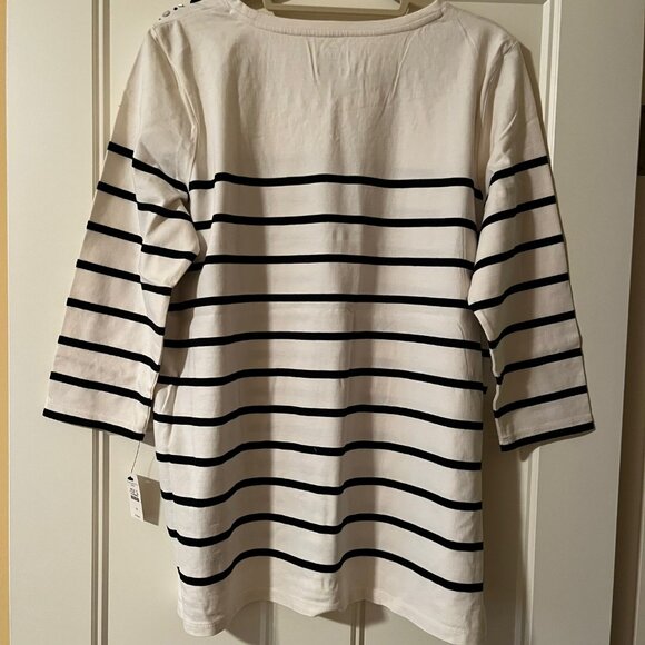 Talbots NWT Bejeweled 100% Cotton Tee 3/4 Sleeve Ivory/Black Size 1X (14W -16W) - Picture 2 of 9